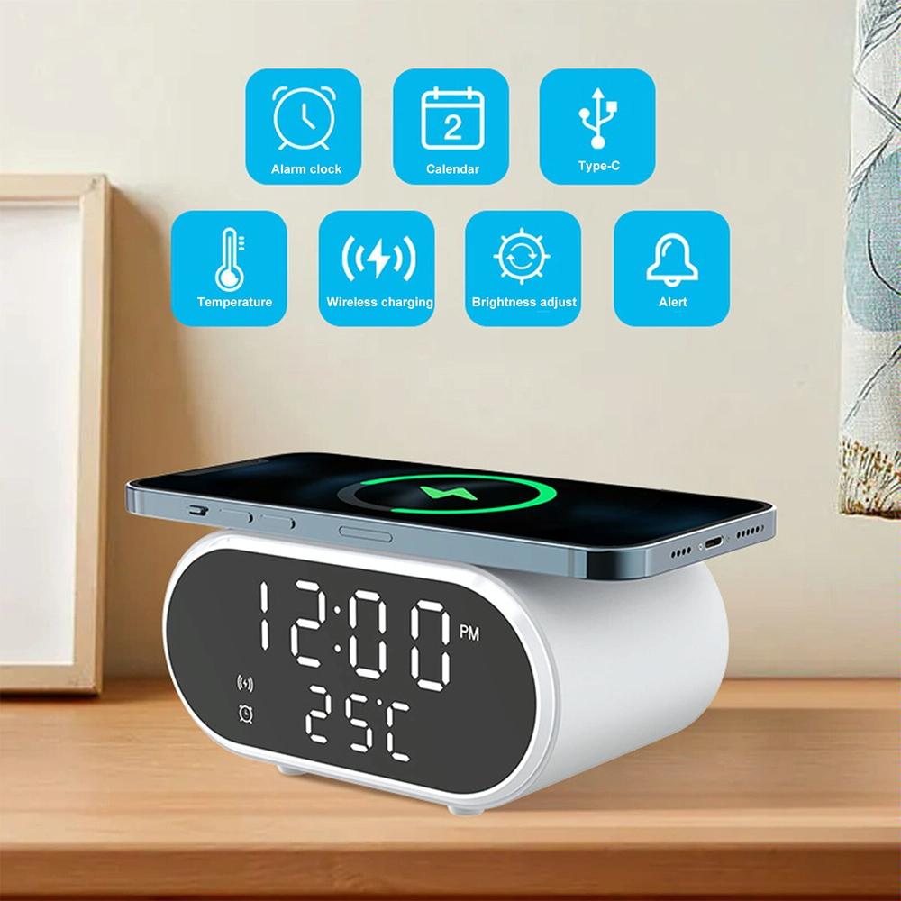 15W Wireless Charger With Mirror & Clock - White 8