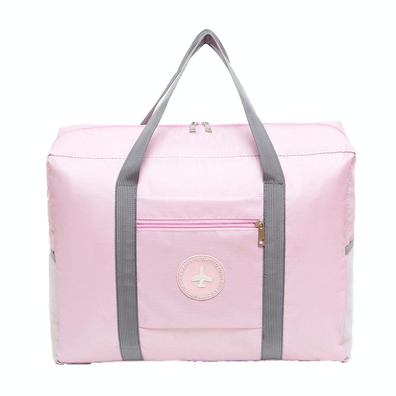 Folding Travel Bag with Trolley Case for Luggage - Pink