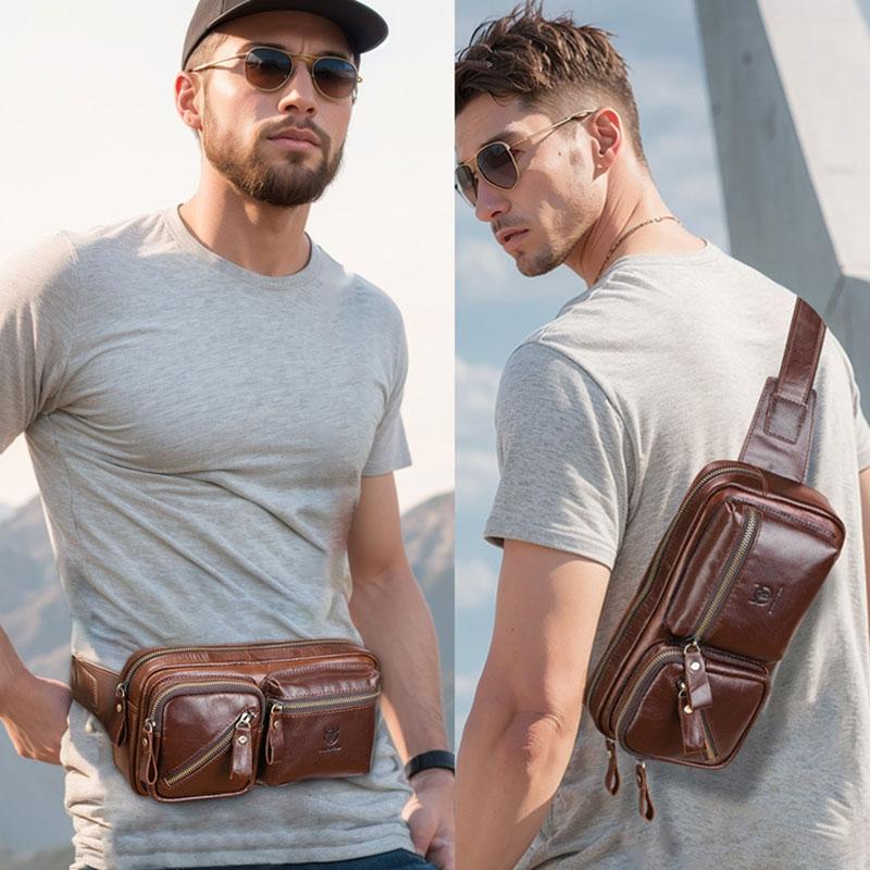 Large Capacity Retro Cowhide Crossbody Bag - Brown 10