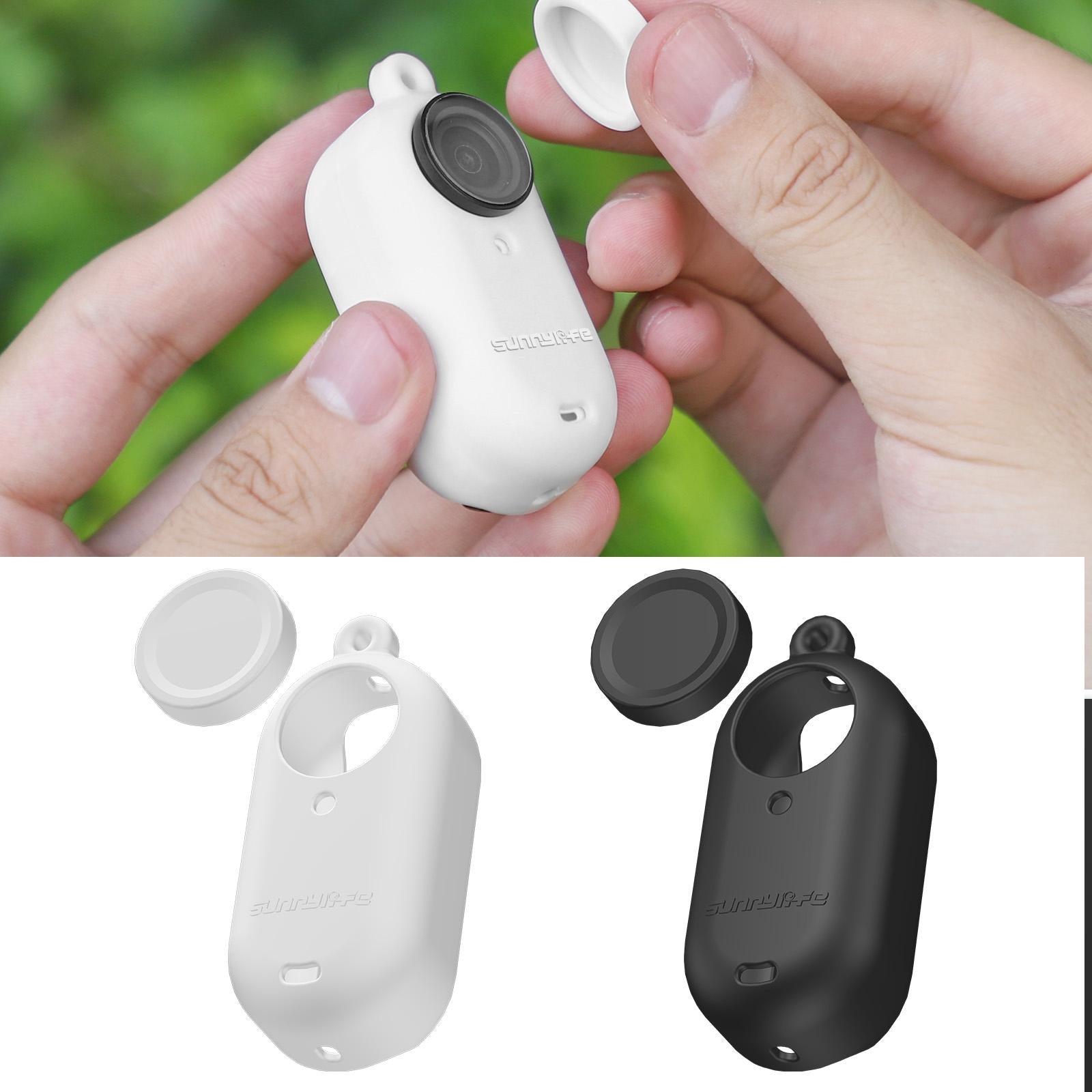 Silicone Camera Body Case with Lens Cap and Neck Strap for Insta360 Go 3 - White 4