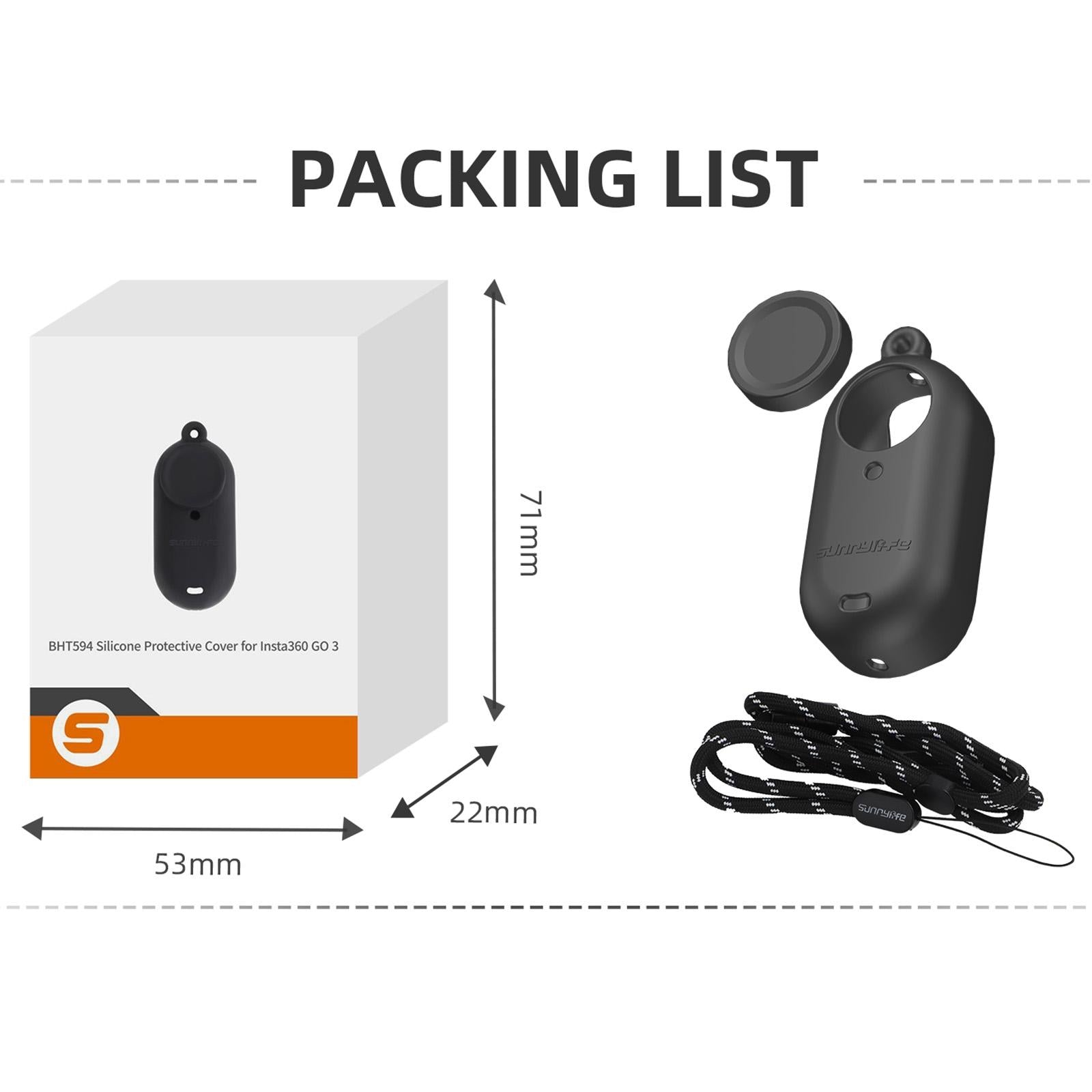 Silicone Camera Body Case with Lens Cap and Neck Strap for Insta360 Go 3 - White 12