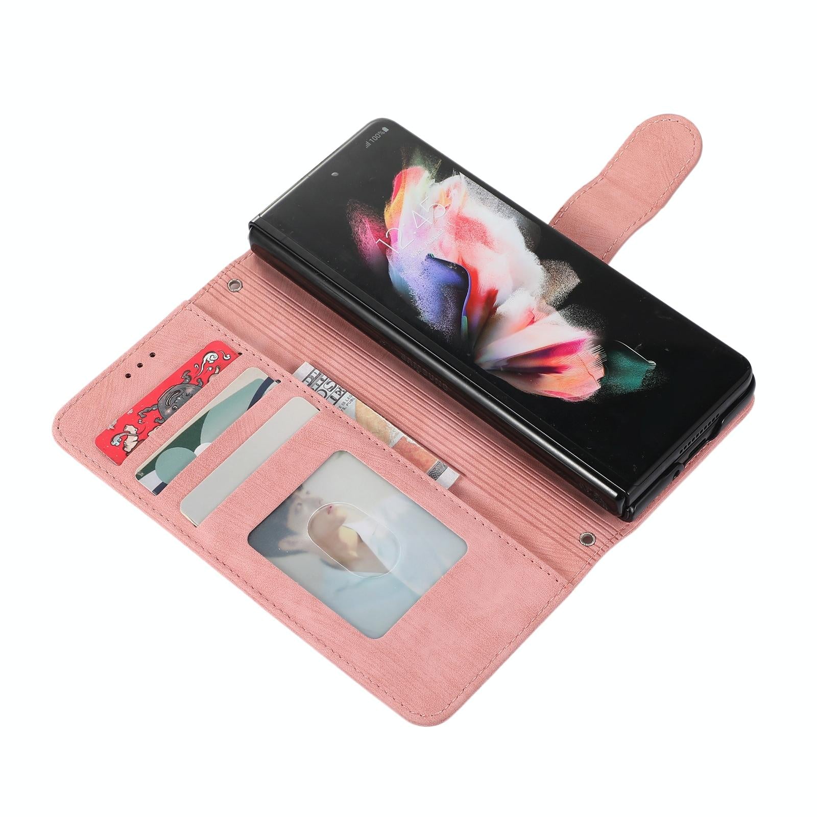 For Samsung Galaxy Z Fold4 5G Leather Phone Case With Pen Slot - Horizontal Flip - Black 11