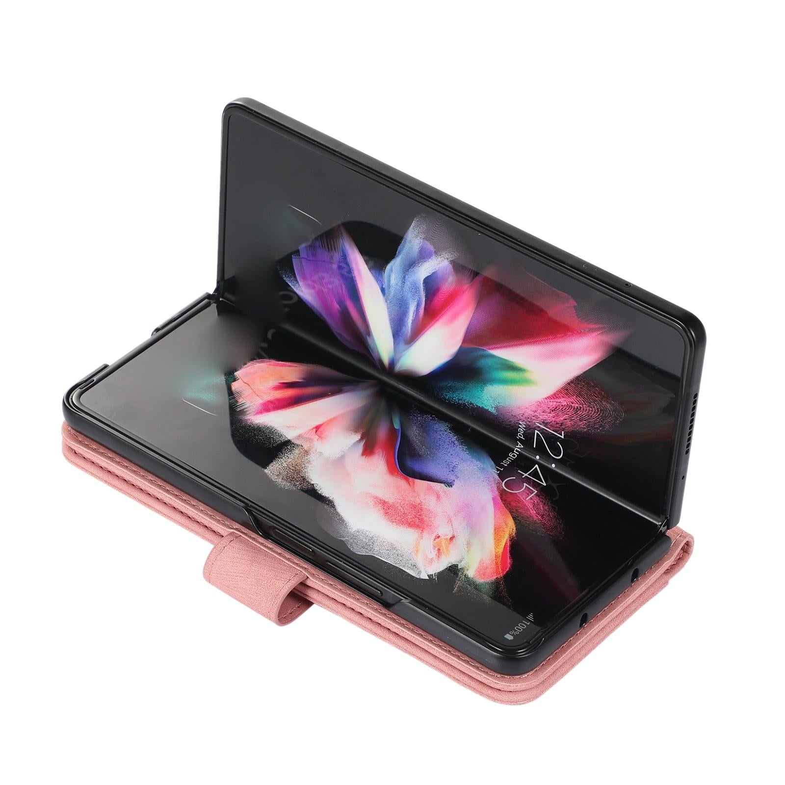 For Samsung Galaxy Z Fold4 5G Leather Phone Case With Pen Slot - Horizontal Flip - Black 12