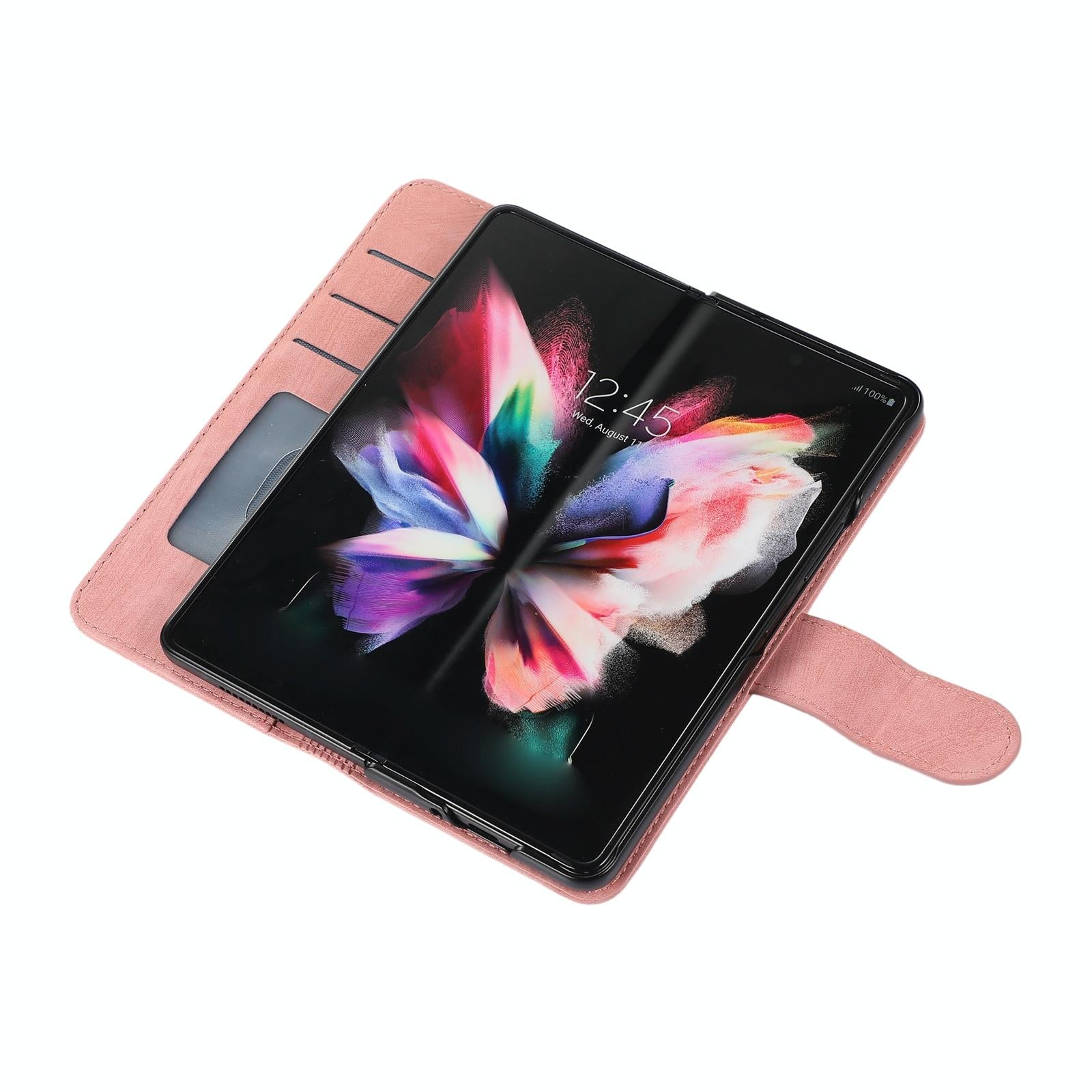 For Samsung Galaxy Z Fold4 5G Leather Phone Case With Pen Slot - Horizontal Flip - Black 13