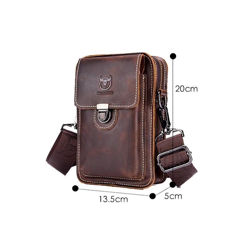 Men First Layer Cowhide Waist Bag Multi Function - Brown 4