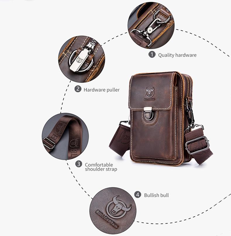 Men First Layer Cowhide Waist Bag Multi Function - Brown 5