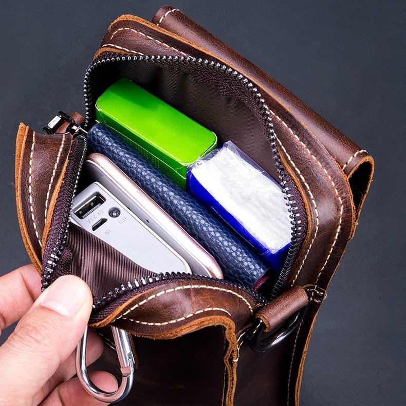 Men First Layer Cowhide Waist Bag Multi Function - Brown 6