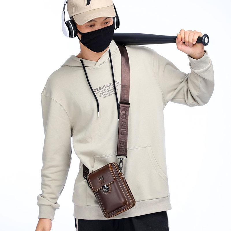 Men First Layer Cowhide Waist Bag Multi Function - Brown 8