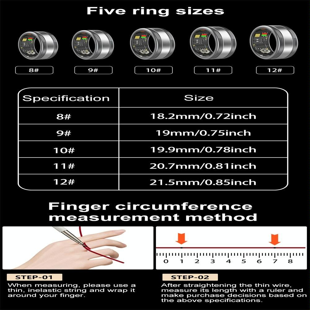 Smart Ring With Heart Rate Blood Oxygen Sleep Tracking - R18 Size 9 - Gold 7