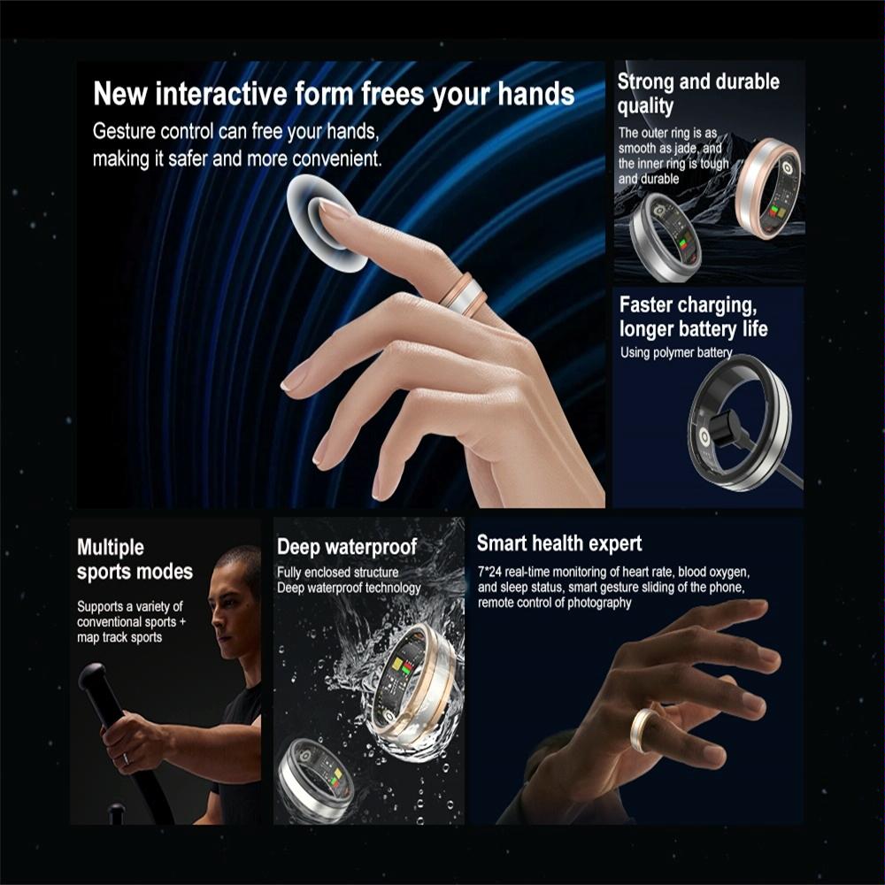 Smart Ring With Heart Rate Blood Oxygen Sleep Tracking - R18 Size 9 - Gold 8