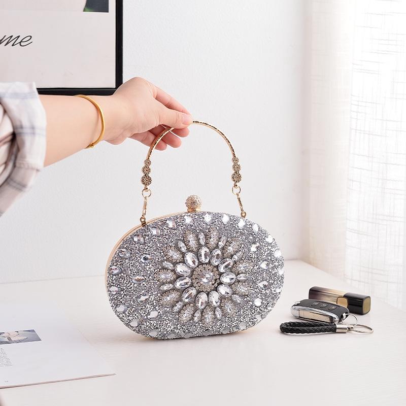 Evening Party Clutch Bag with Sunflower Diamond Design - Gold 4