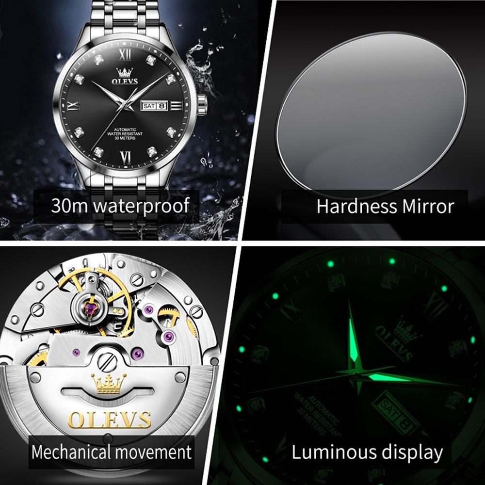 Waterproof Quartz Watch with Diamond Roman Scale for Men - White + Silver 11