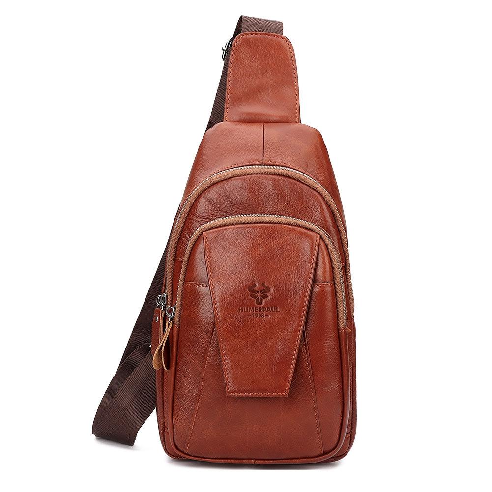 Leather Men Shoulder Bag Compact & Stylish - Yellow Brown 12