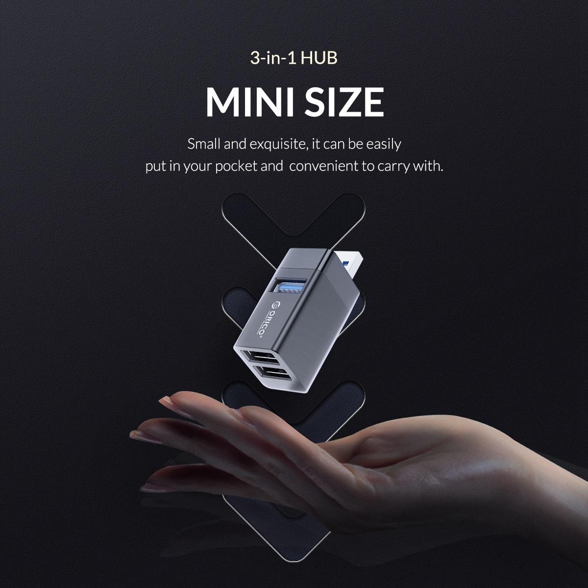 3-In-1 Usb Aluminum Mini Hub Adapter - Gray 10