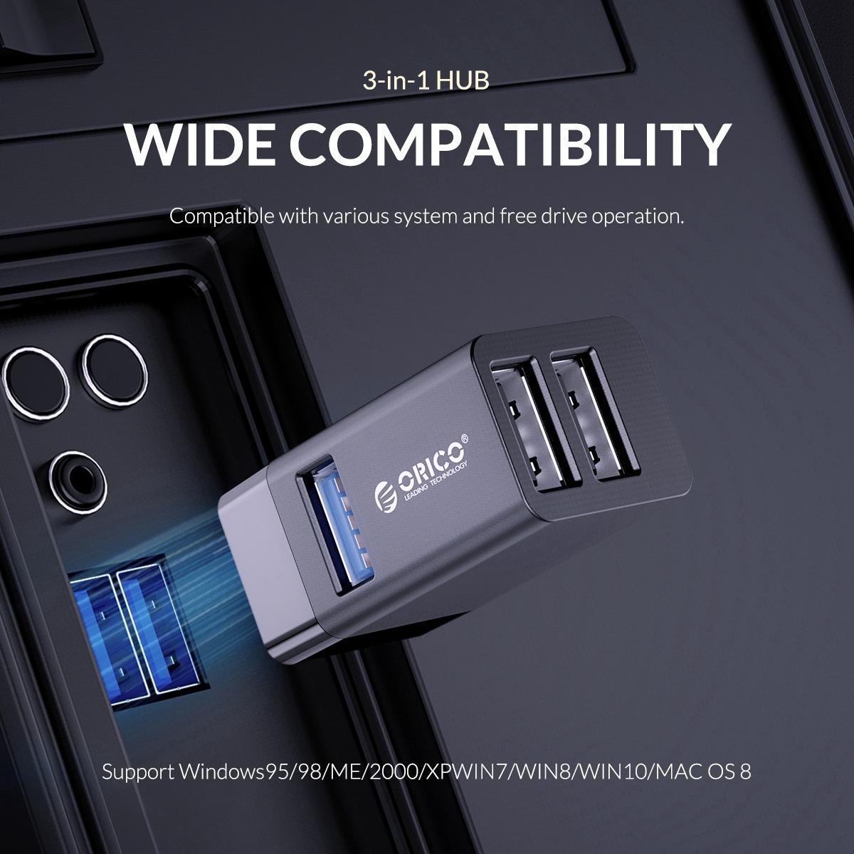 3-In-1 Usb Aluminum Mini Hub Adapter - Gray 12
