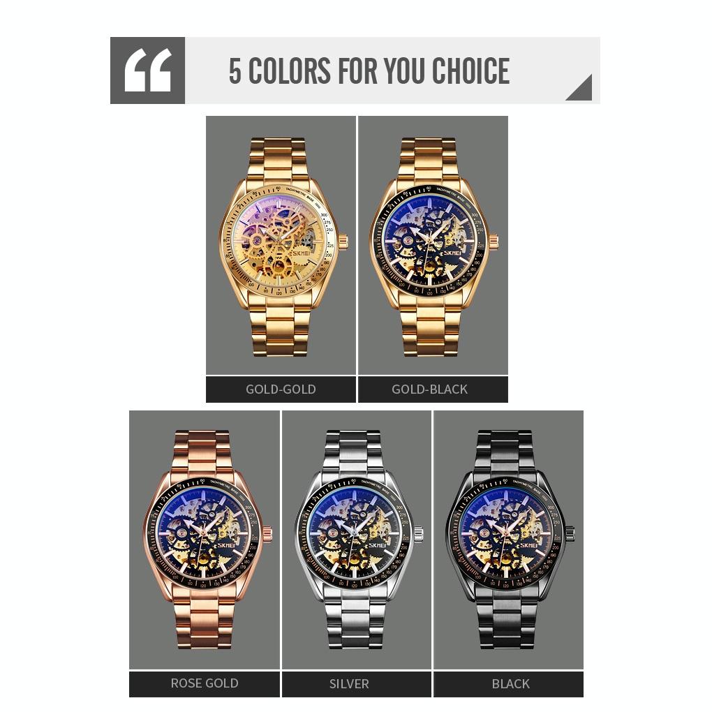 Men Automatic Mechanical Watch with Gear Dial - Gold Black
