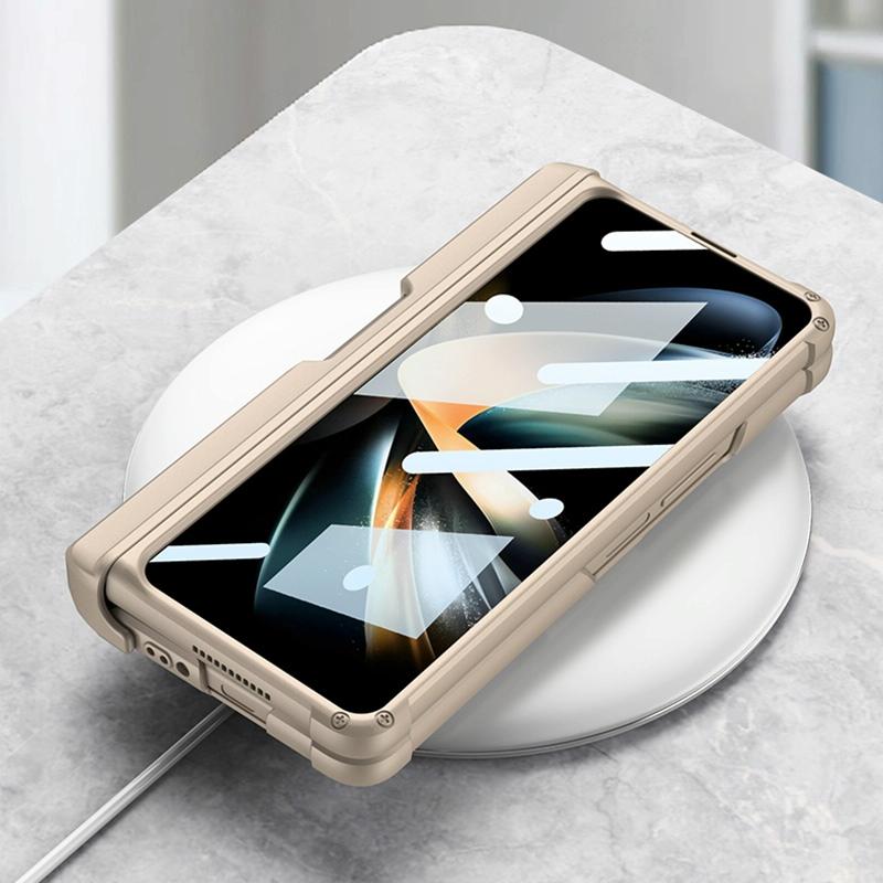 For Samsung Galaxy Z Fold4 5G Magnetic Armor Case With Push Pen - Silver 7