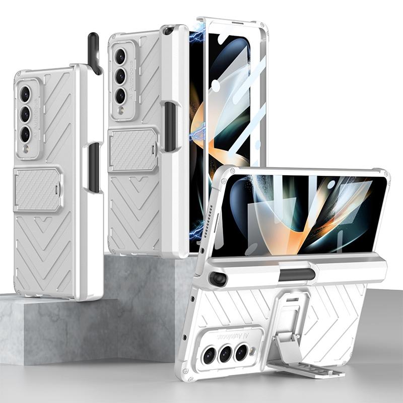 For Samsung Galaxy Z Fold4 5G Magnetic Armor Case With Push Pen - Silver 9