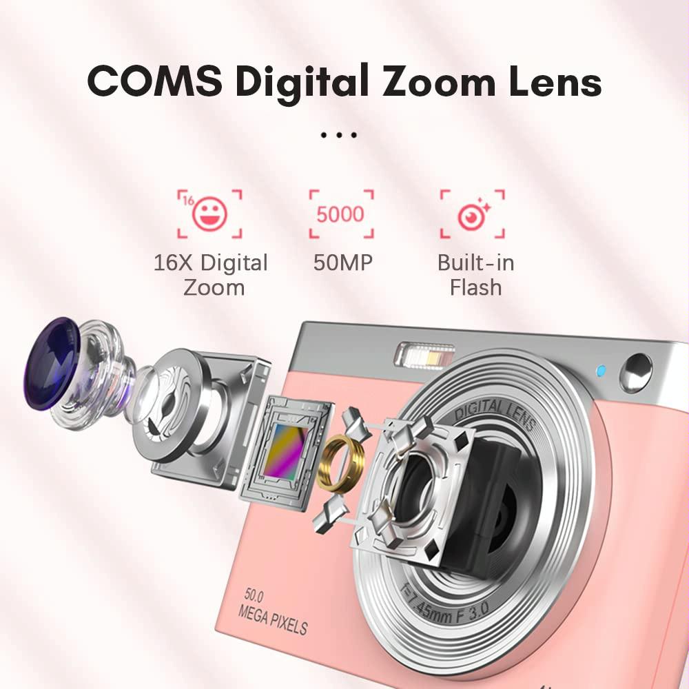 Retro Vlog Self-Shooting Camera - 50Mp Hd 4K Video - Pink 10