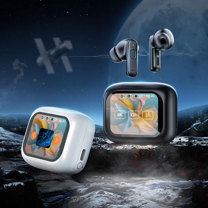 Wireless Bluetooth Earphones with Touch Screen & Noise Reduction - White 3