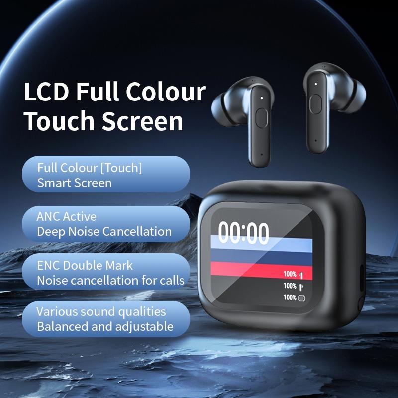Wireless Bluetooth Earphones with Touch Screen & Noise Reduction - White 9