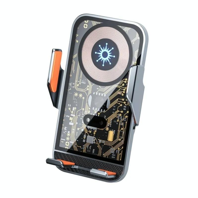 15w Fast Wireless Charger with Infrared Sensor for C10 Car Navigation - Transparent Stand - Blue 3
