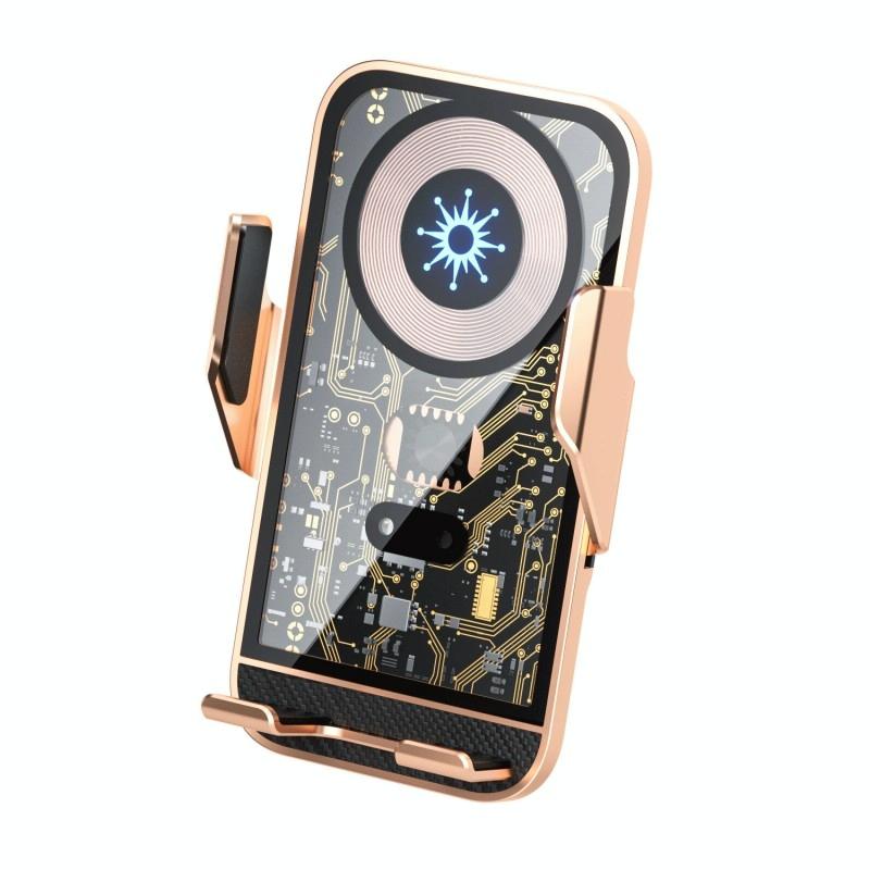 15w Fast Wireless Charger with Infrared Sensor for C10 Car Navigation - Transparent Stand - Blue 11