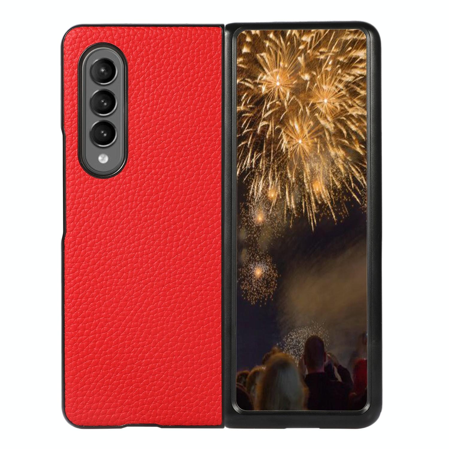 For Samsung Galaxy Z Fold4 5G Litchi Texture Case - Two Tone - Red 8