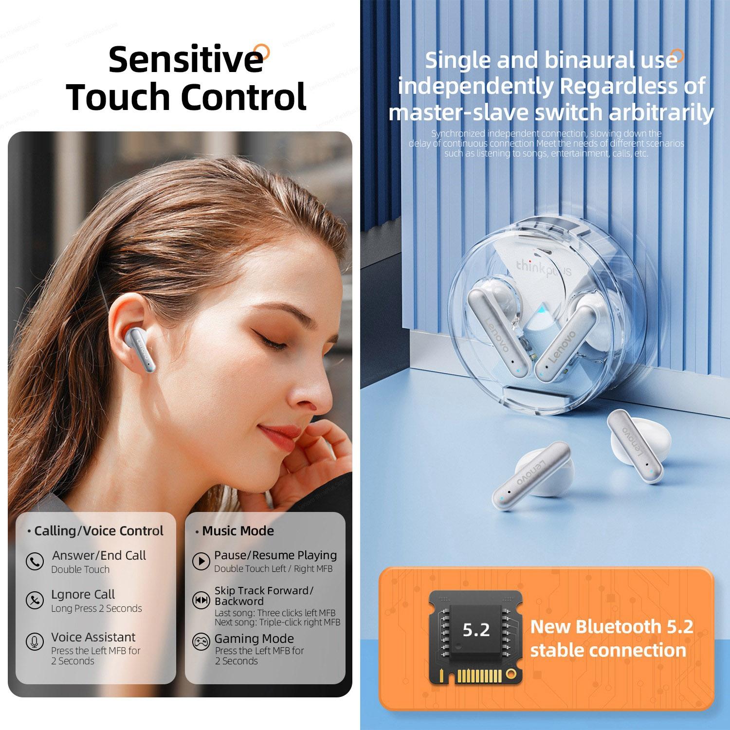 Wireless Bluetooth 5.2 Earbuds with Noise Reduction and Mic - White 7