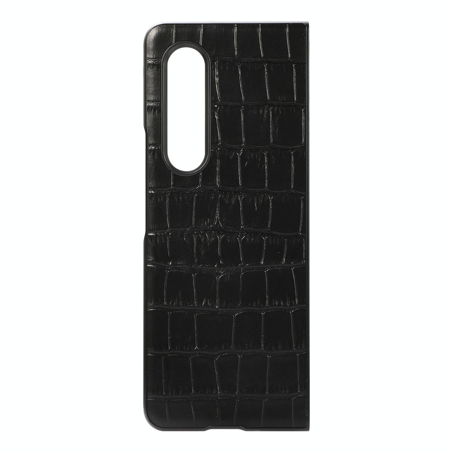 For Samsung Galaxy Z Fold4 5G Genuine Leather Crocodile Texture Phone Case - Blue 12
