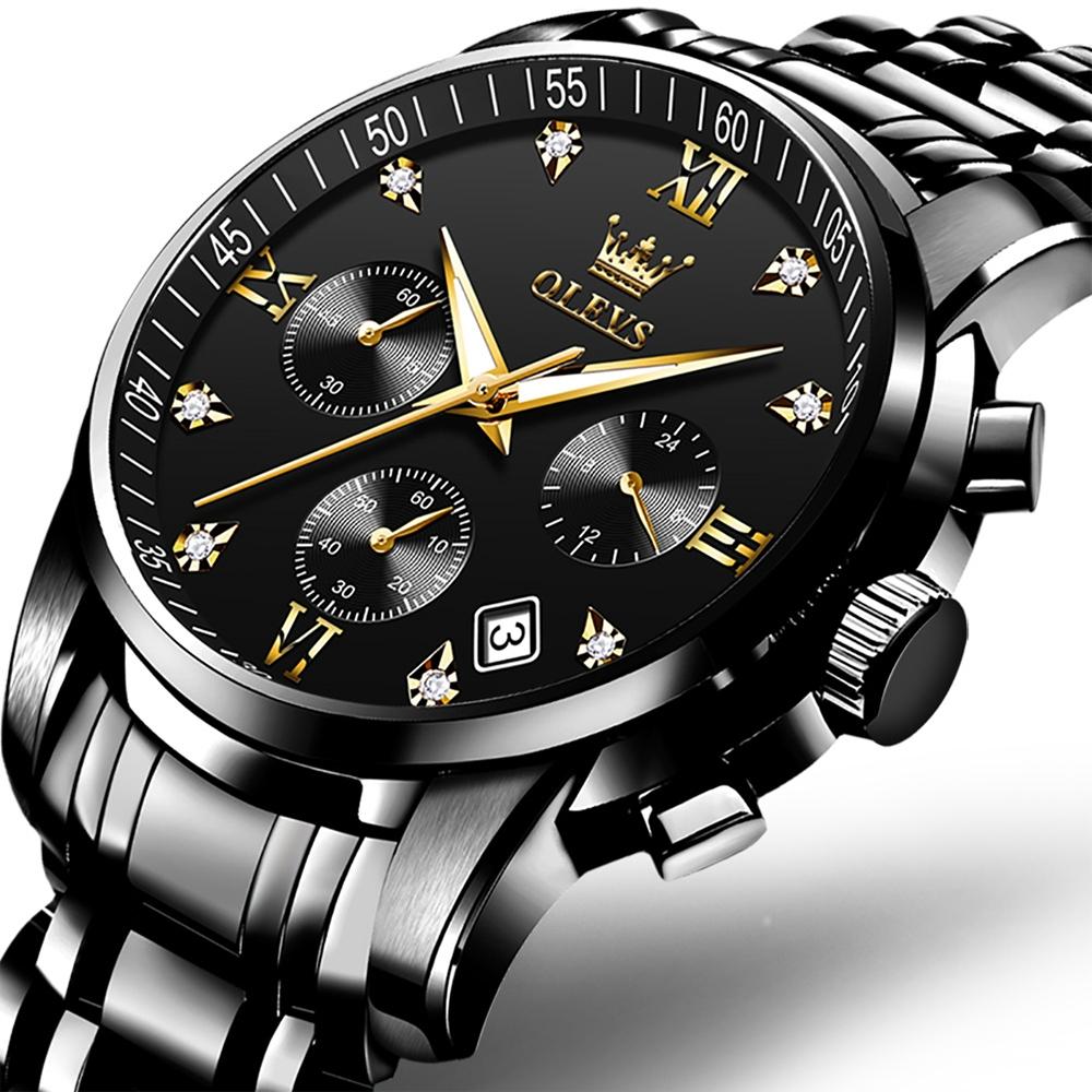 Waterproof Quartz Watch for Men - Multifunctional Business Design - Black + Gold 3