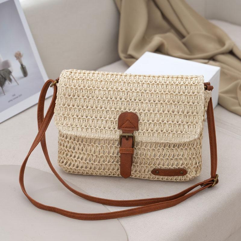 Vintage Crossbody Straw Bag For Women - Beige