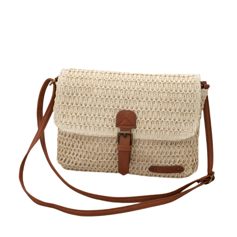 Vintage Crossbody Straw Bag For Women - Beige