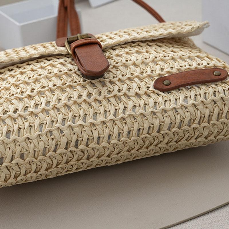 Vintage Crossbody Straw Bag For Women - Beige 7