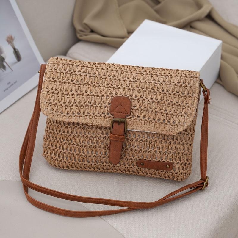 Vintage Crossbody Straw Bag For Women - Beige 8