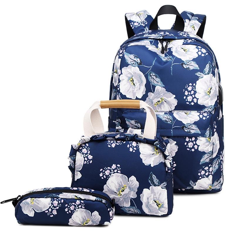 Small Fresh Printed Backpack Set - 3 Pieces for Students - Black 9