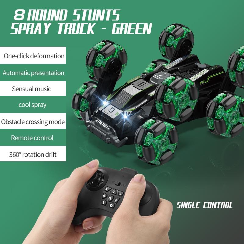 Stunt Drift Remote Control Car - Single Control Eight Wheels - Green 3