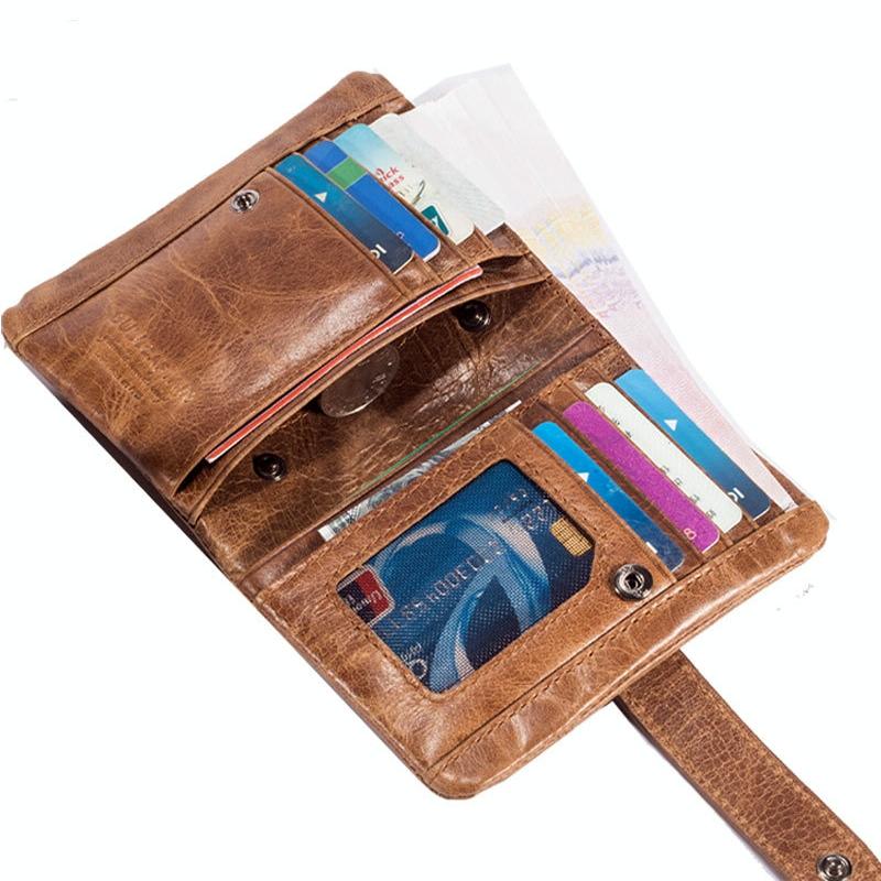Men Vertical Cowhide Wallet with Rfid Blocking - Yellow Brown 8