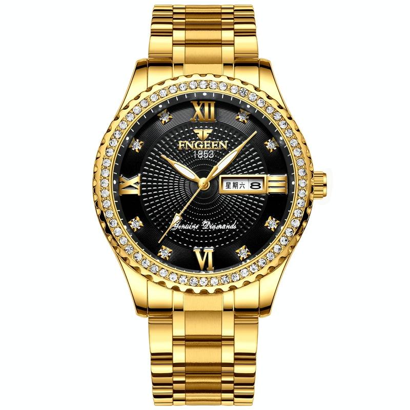 Men Luminous Quartz Watch - Gold with Black Surface