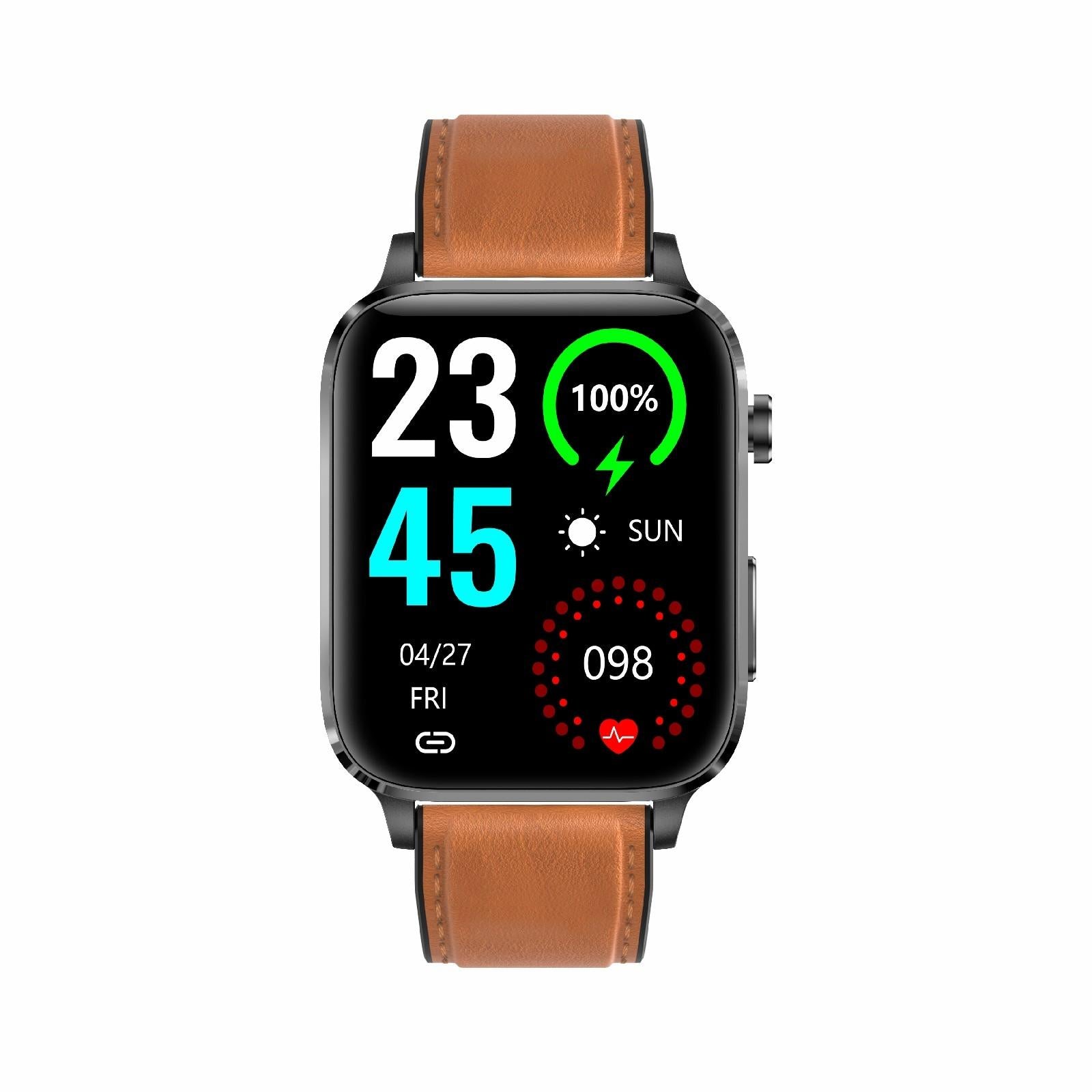 1.7 Inch Hd Square Screen Leather Strap Smart Watch Supports Body Temperature Monitoring / Blood Oxygen Monitoring - Brown 3