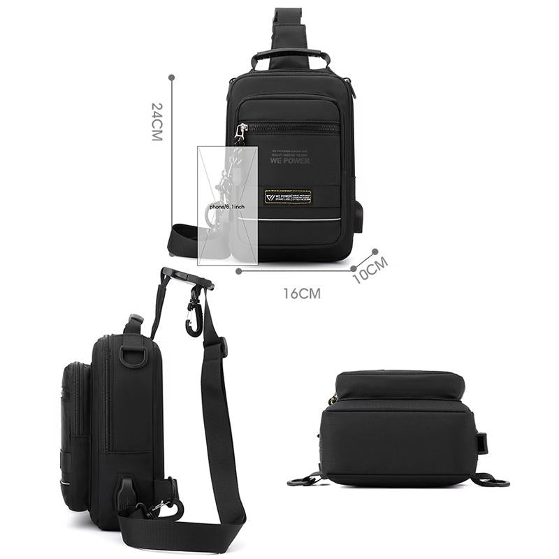 USB Chest Outdoor Shoulder Messenger Bag For Men With Charging Port - Grey 3