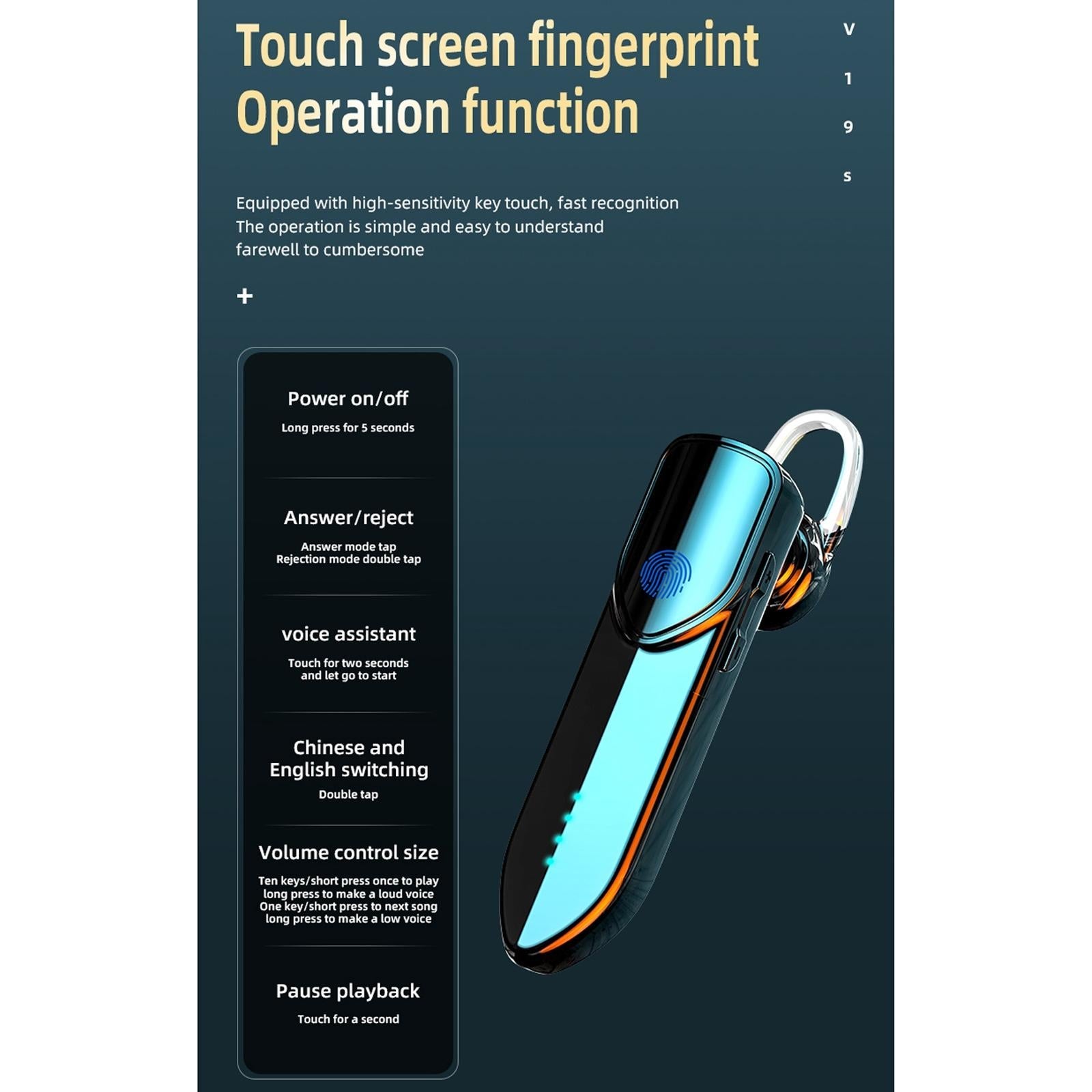 Business Style Bluetooth 5.0 Earphone with Fingerprint Touch - Silver 5