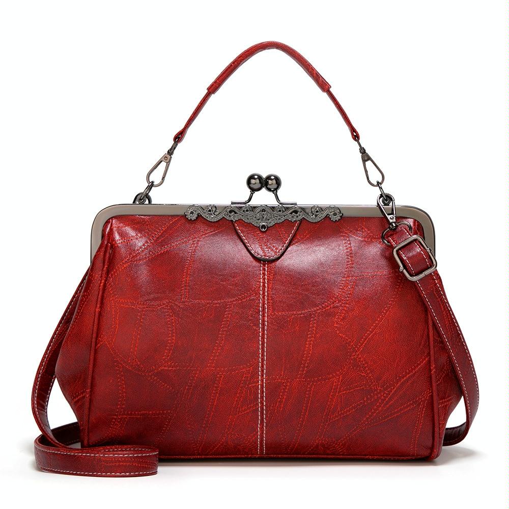 Adjustable Leather Crossbody Bag with Vintage Buckle - Green