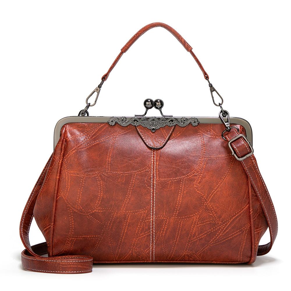 Adjustable Leather Crossbody Bag with Vintage Buckle - Green 10