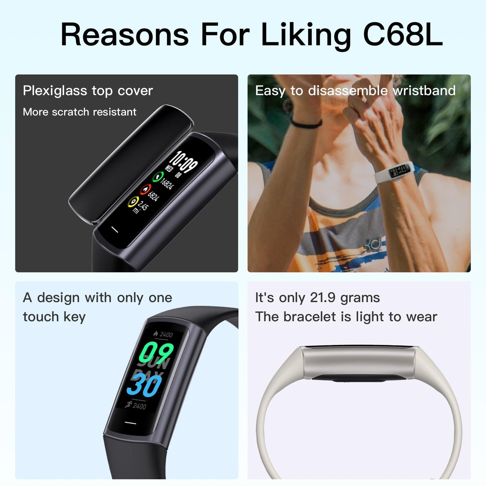 Waterproof C68L Fitness Tracker - Ip67 - Pink 5