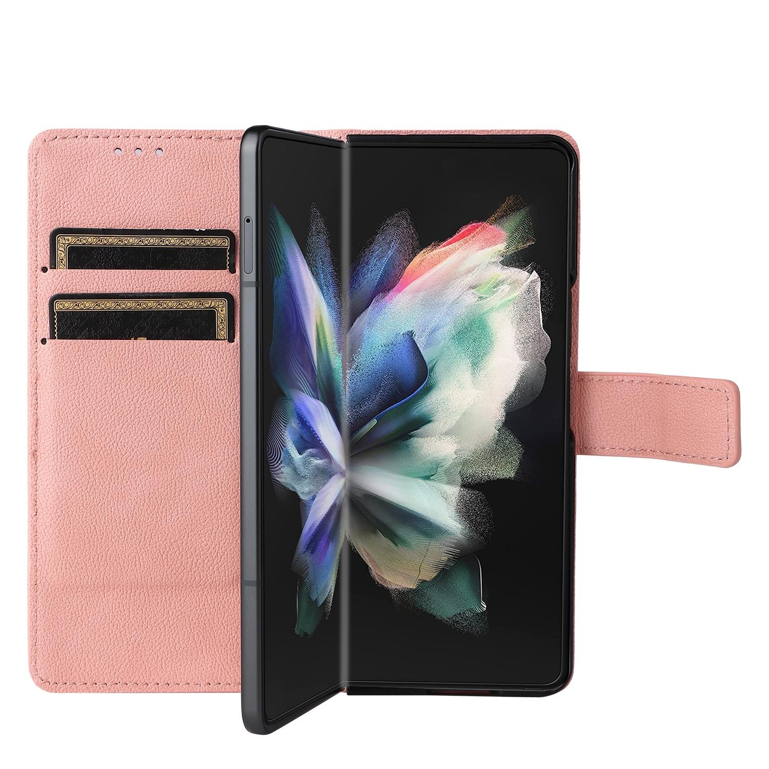 For Samsung Galaxy Z Fold4 5G Leather Flip Case With Pen Slot - Pink 8