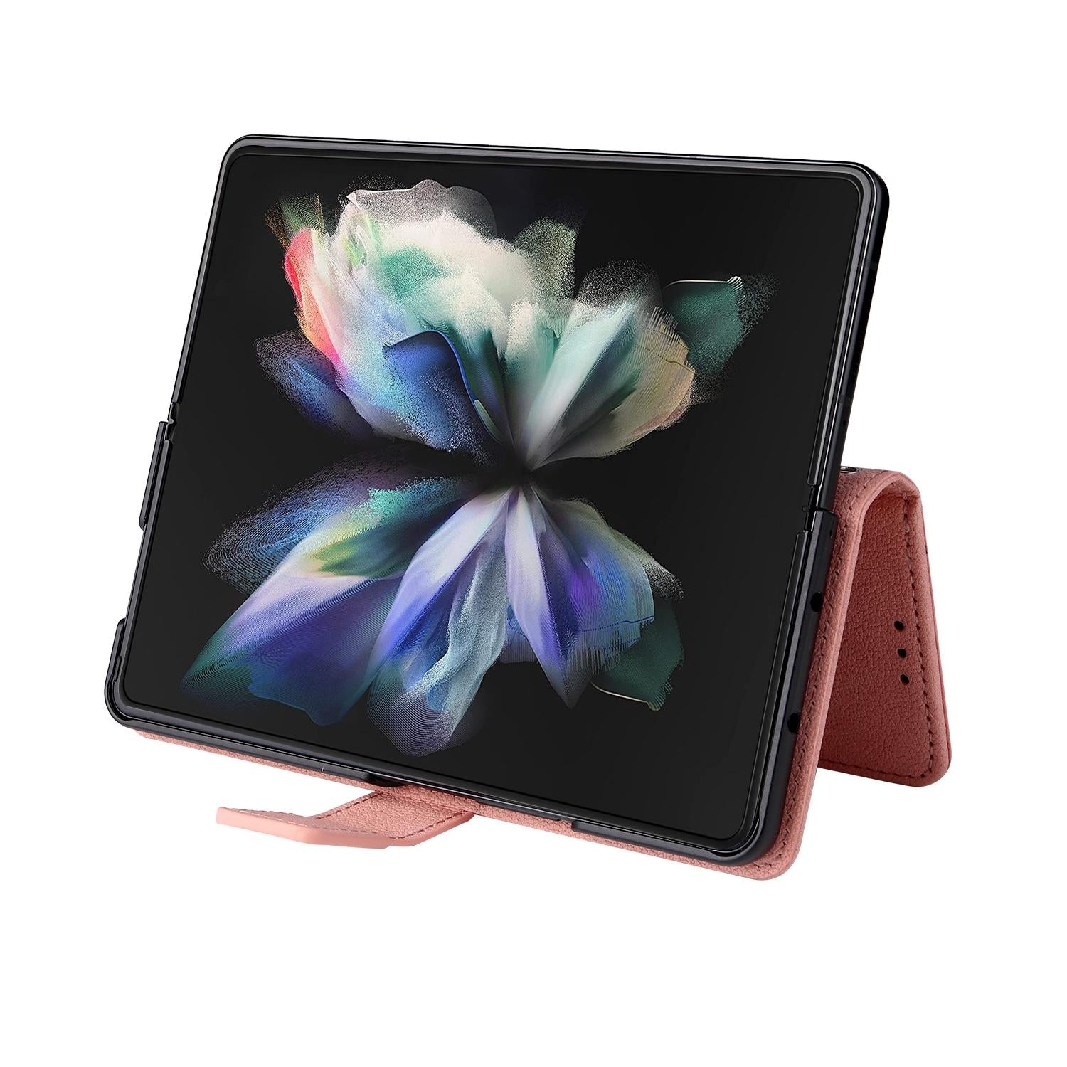 For Samsung Galaxy Z Fold4 5G Leather Flip Case With Pen Slot - Pink 9