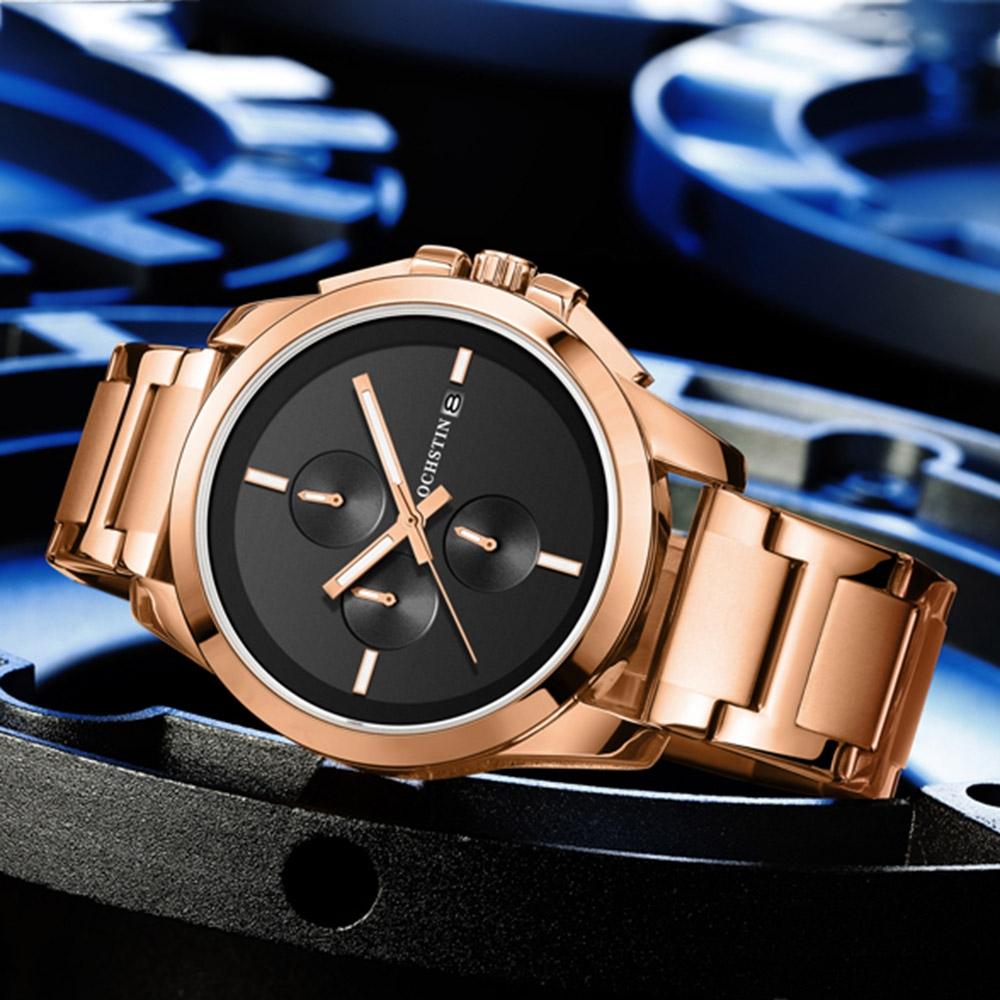 Men Pilot Series Multifunctional Quartz Watch with Steel Band - White + Rose Gold 6
