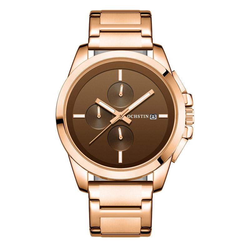 Men Pilot Series Multifunctional Quartz Watch with Steel Band - White + Rose Gold 9