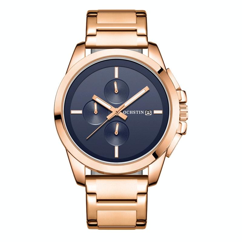Men Pilot Series Multifunctional Quartz Watch with Steel Band - White + Rose Gold 11